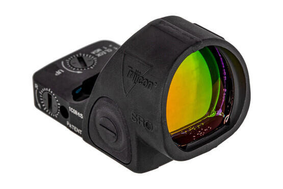 Trijicon SRO micro reflex sight featuers an enlarged window for wide field of view cowitnessing with iron sights